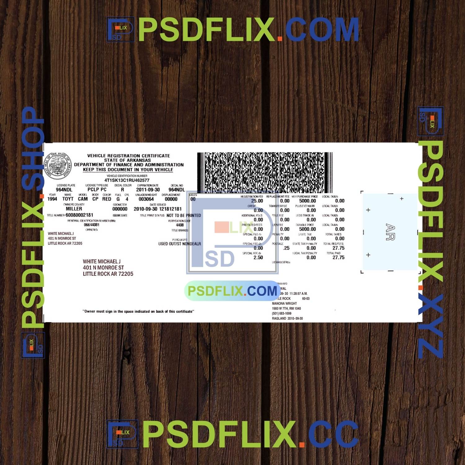 Arkansas Vehicle Registration PSD Template PSD HUT