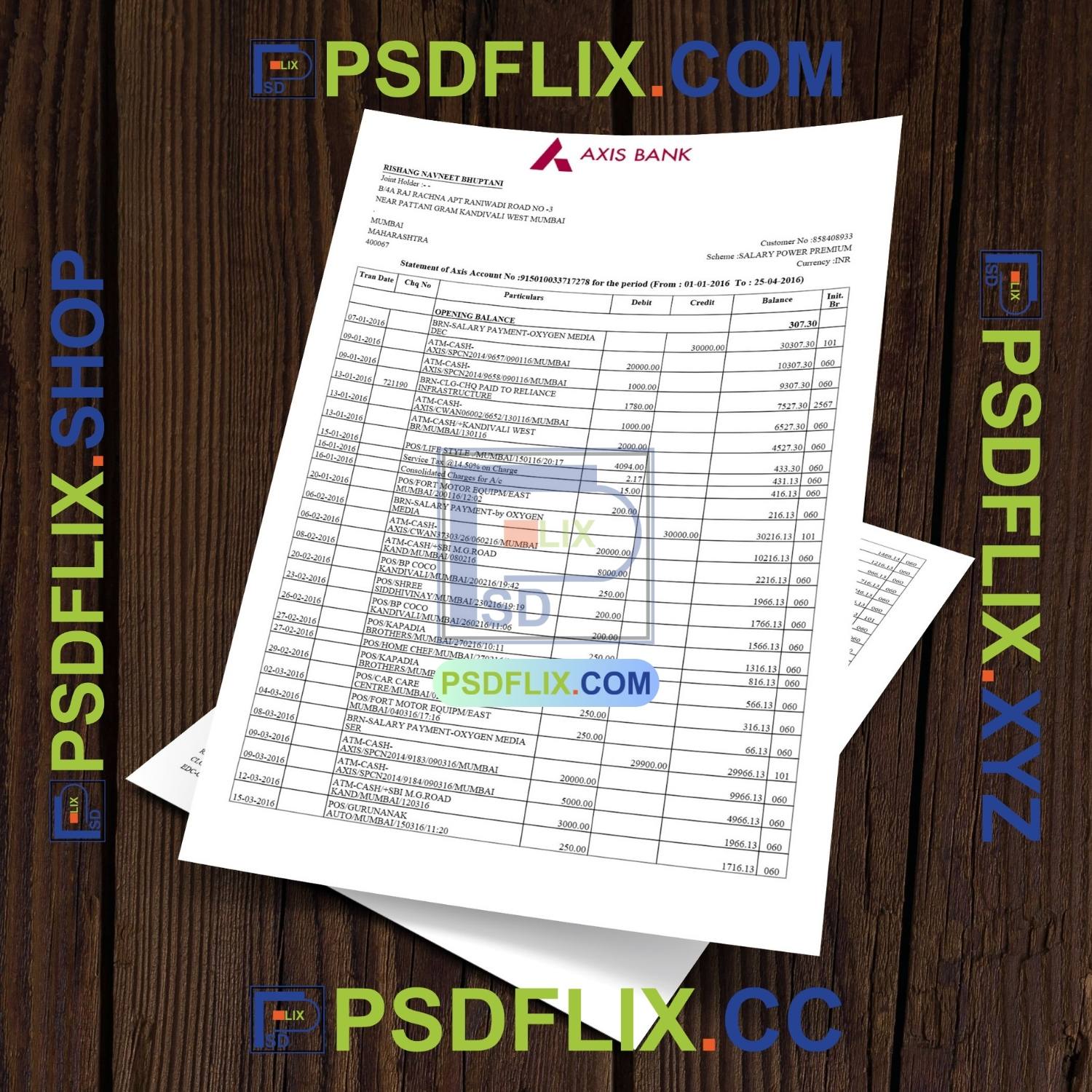 Axis Bank Statement PDF Template PSD HUT