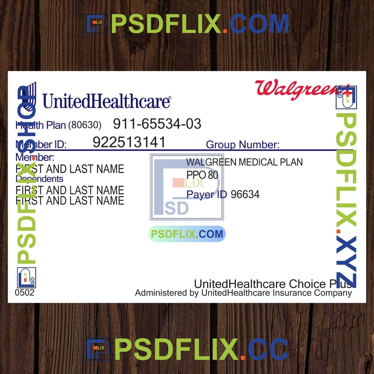 Walgreens United Healthcare Card PSD Template PSD HUT